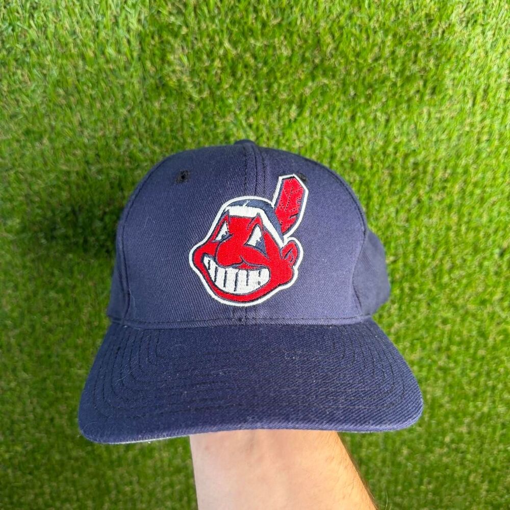 Vintage Cleveland Indians Chief Wahoo New Era SnapBack MLB Hat Banned Logo 90s